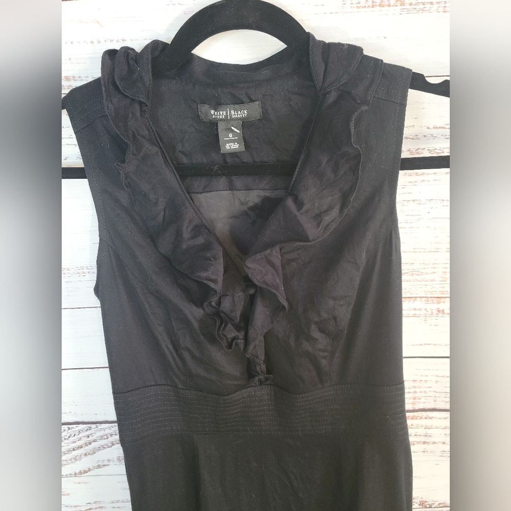 White House Black Market S0 ruffle front black dress - Picture 3 of 3